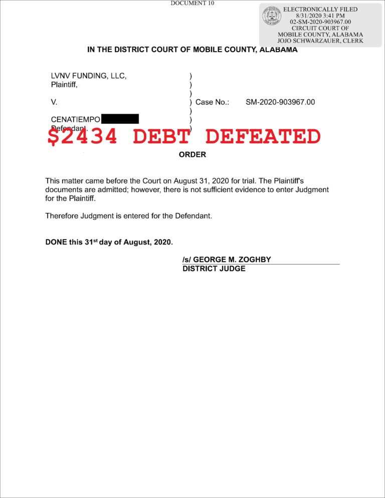 Debt Collection Lawsuit Wins in Alabama